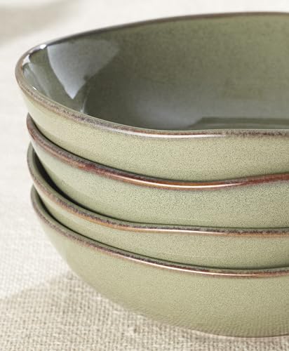 Image of Oneida Organic Shades Sage Green Stoneware Pasta Bowl Set for 4, 34.5oz