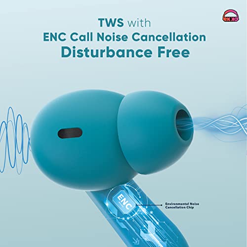 Image of EKKO Earbeats T06 in-Ear Truly Wireless Earbuds with 60H Playtime,10MM Driver, ENC Call Noise Cancellation, Touch Control TWS, with Mic, Massive Bass, IPX4 Water Resistance (T06,Teal)