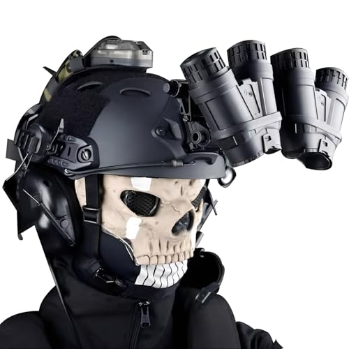 LZAQHMT Set Casco Tattico Ghost Skull Con Cuffie Comunicazione, Maschera Integrale A Forma Teschio, Modello NVG E Luce Segnalazione - Kit Completo Per Cosplay Softair Per Giochi Ruolo