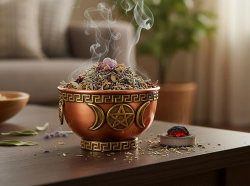 eSplanade 3" Copper Offering Bowl | Altar Bowl, Ritual Use, Incense Burner, Smudging Bowl, Decorative Bowl for Home Decor, Housewarming (3" Triple Moon Pentacle)