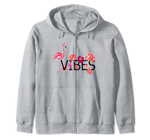 Flamingo Vibes Funny PInk Bird Floral Vibing With Flamingos Zip Hoodie