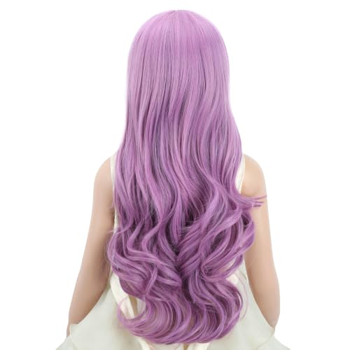 Image of PATTNIUM Girls Purple Long Curly Middle Part Wig Halloween Costume Wig
