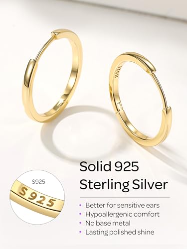 Image of ChicSilver 925 Sterling Silver Huggie Hoop Earrings Small Hoop Earrings for Women Hypoallergenic Silver Huggie Earring Cartilage Earrings for Women (6 /8 /10 /12 /14 /16 /18 /20MM)