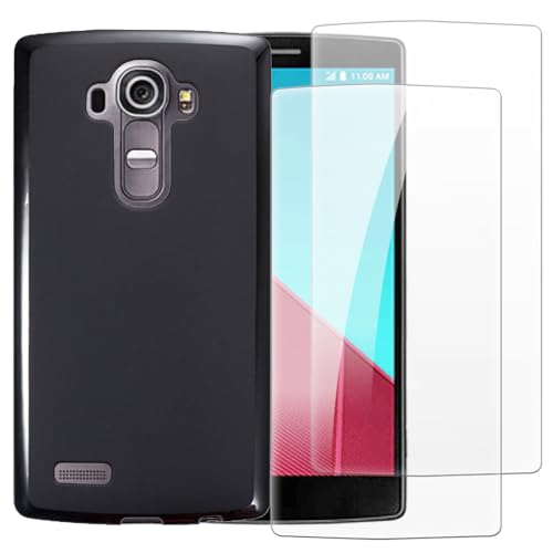 Shantime Case with 2 Pack Screen Protector Combo Compatible with LG G4, Shockproof Cover and Tempered Glass Set for Full Body Safety(Black)