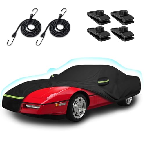 Image of Car Covers for 1984-1996 Corvette C4, 6 Layers 210T Waterproof All Weather Rain Sun UV Protection Outdoor Full C4 Car Cover with Zipper Door & Windproof Straps-Black