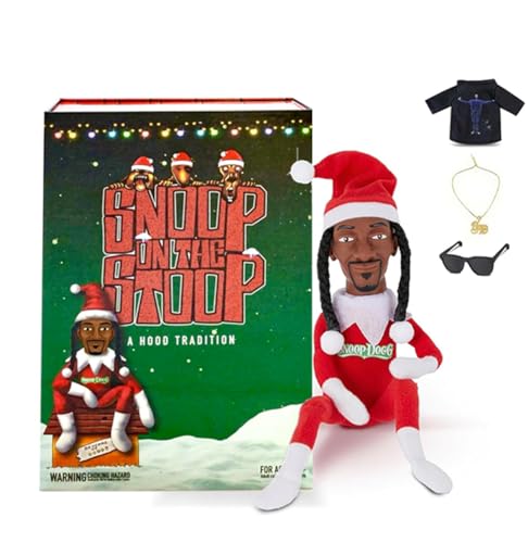 Snoop on a Stoop 2023, Snoop Elf Doll, Box Toy 12' Figurine Elf, Plush Toys, Includes, Elf Toy, Tshirt, Sunglasses, Gold Chain, Bonus Big Gift Box(Limited Edition), Red
