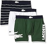 Lacoste Men's Iconic Fashion 3 Pack Cotton Stretch Boxer Briefs, Thyme/Navy Blue-White, L