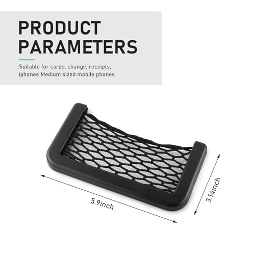Tesnaao 2 PCS Car Storage Net Replacement, 5.9In x 3.14In Vehicle Cargo Pocket, Adhesive Installation, Universal Automotive Seat Cargo Mesh Accessories for Truck SUV Car (Black) - Thumbnail 2