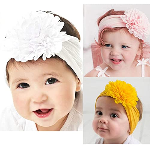 SYGA-Baby-Girl-Headband-Nylon-Flower-Baby-Soft-Wide-Chiffon-Flower-Bow-Stretchy-Hairband-Hair-Accessories-for-Kids-Newborn-Infant-Toddler-Girl-White