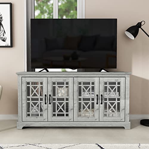 Galano Isadora Tv Stand For 50-65 Inch Tv - Home Entertainment Center- Storage Wooden Cabinet - Living Room Furniture - 4 Doors 2 Tiers Shelf Console - Easy Assembly - Mexican Grey #TOP1
