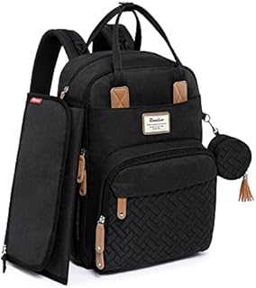 RUVALINO Baby Changing Bag Backpack with Portable Changing Mat, Pacifier Holder and Stroller Strap, Multifunctional Baby Bag for Mom and Dad, Black