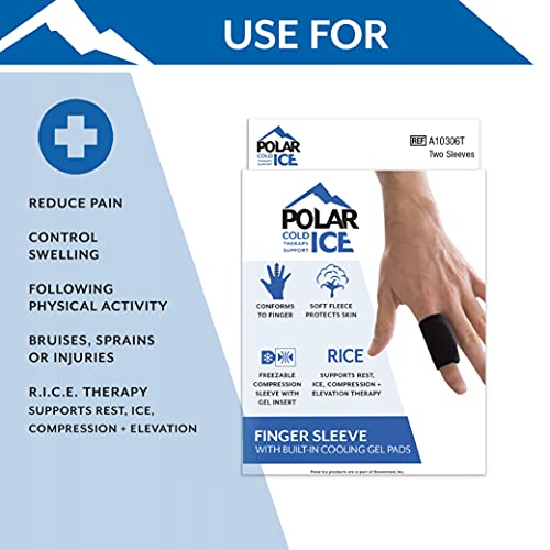 Polar Ice® Finger Sleeve, Universal Size – Patented Design Prevents Finger Joint Stiffness – Built-In Cooling Gel Pad – Designed To Support Sprains, Strains, & Sports Injuries #TOP4