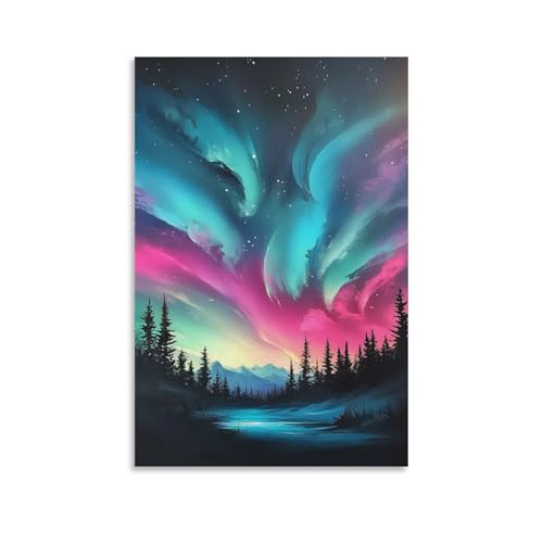 Cuadro en lienzo de auroras boreales decoracion moderna para salon y dormitorio 50x75cm