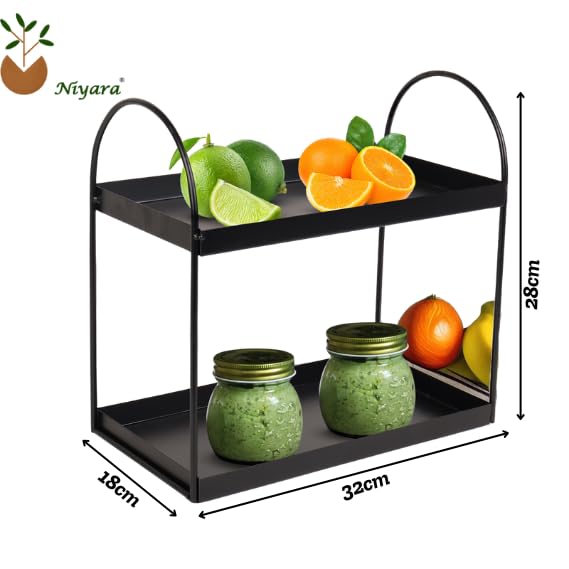 Image of Niyara Iron Metal Heavy Duty Stand Multistorage /Multipurpose Standing Rack, Bathroom Countertop Storage Shelf Cosmetic Organizer Holder Kitchen Spice Rack (Round black)