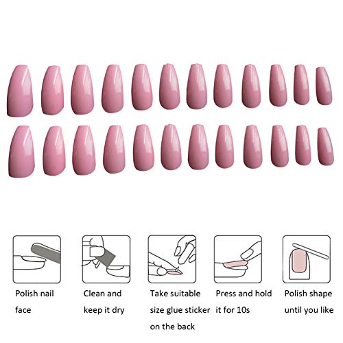 Vaveah 48 Pcs Press on Nails Coffin Fake Nails Glossy Glue on Nails Shiny False Nails for Women (Fluorescent Green&Pink)