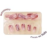 IMSOHOT Short Press on Nails Short Square Fake Nails Purple Sequins Full Cover Glossy Glue on Nails Artificial Squoval Pink Glitter False Nails For Women Girls 24Pcs
