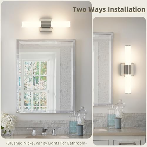 Image of Brushed Nickel Vanity Light for Bathroom Lights Fixtures Over Mirror 5CCT Dimmable Vanity Light Bar 15.74-Inch 12W Bathroom Lighting Fixtures for Mirror