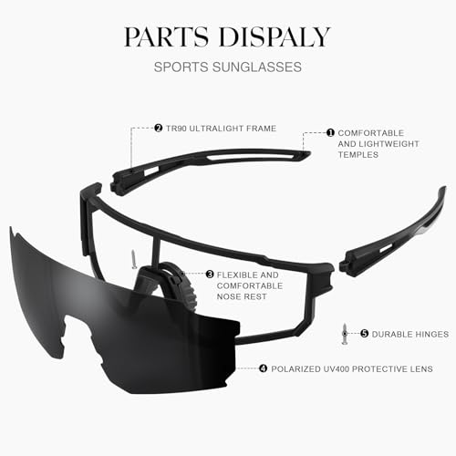 Image of Polarized Sport Sunglasses Men Women TR90 Lightweight UV400 | Polarized Sport Sunglasses with TR90 Lightweight Frame UV400 Lenses Fit for Cycling Running Fishing Outdoor Adventures