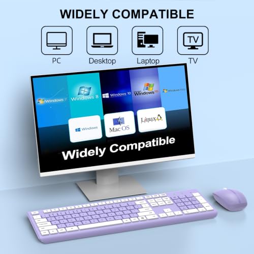 Wireless Keyboard and Mouse Combo, Full Size Silent Ergonomic Keyboard and Mouse, Long Battery Life, Optical Mouse, 2.4G Lag-Free Cordless Mice Keyboard for Computer, Mac, Laptop, PC, Windows(Purple) by EDJO - Used condition - Image 8