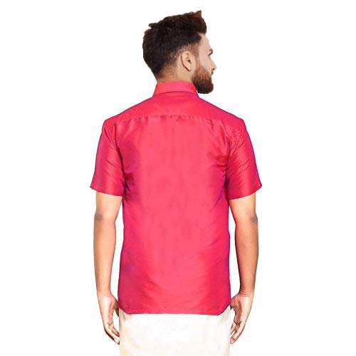 Image of SJS-Men's Half Sleeve Solid Art Silk Shirt