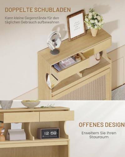 Hzuaneri Schuhschrank Rattan, Schuhkipper Schmal, 16 Paar, Gelb – Ansicht 5