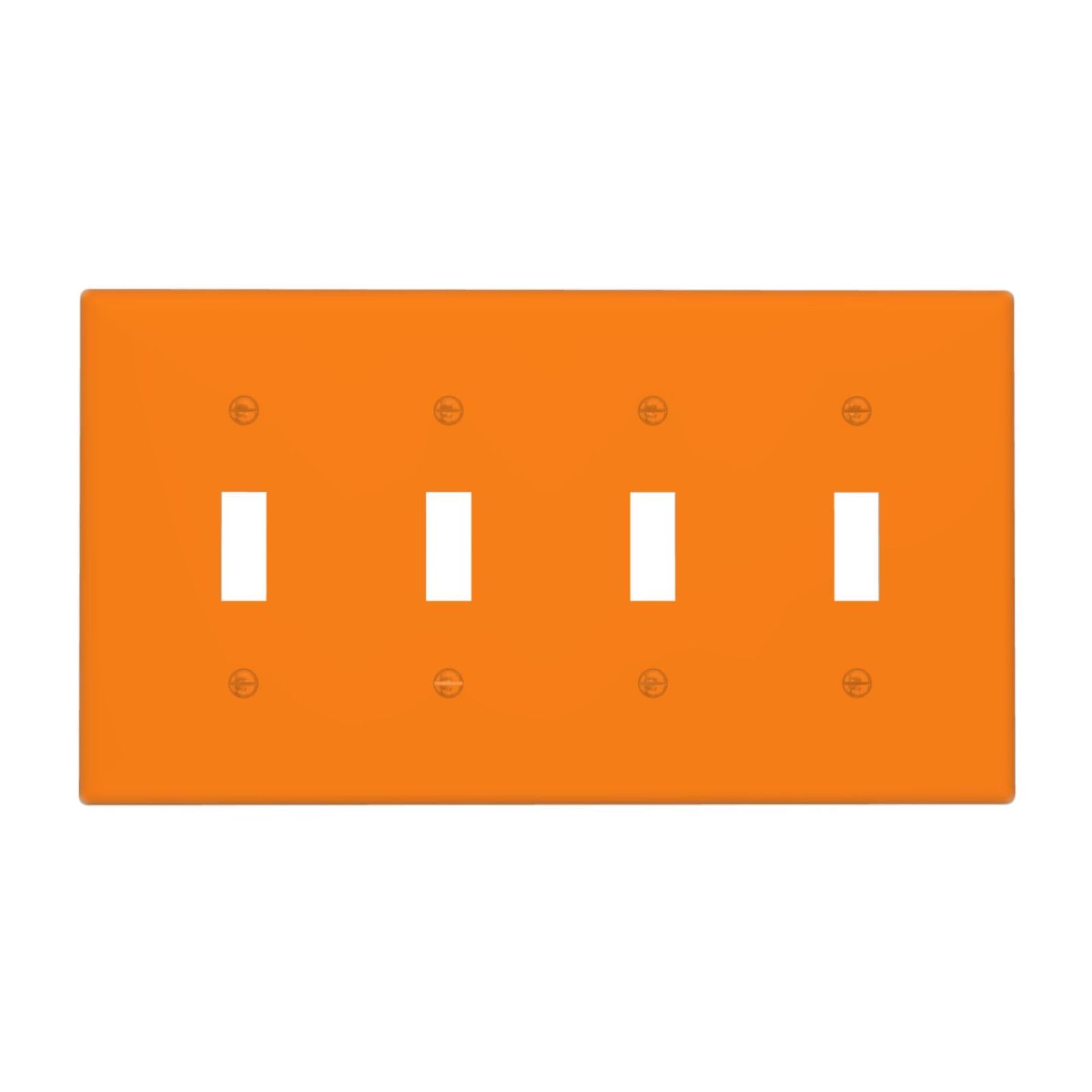 Burnt/Light Solid Color Orange Decorative 4-Gang Quad Toggle Light Switch Wall Plate Cover, Friendly Modern Matte Plain Textured Quadruple Toggle