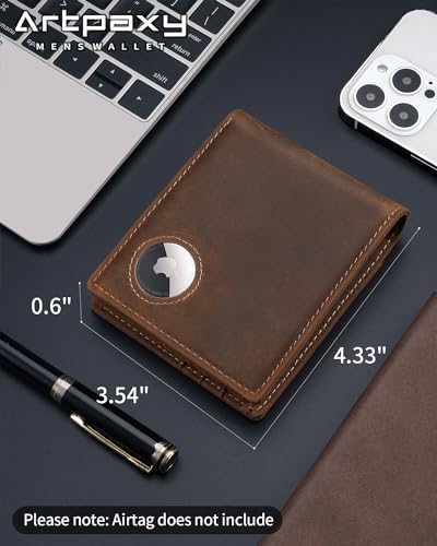 Mens Wallet With AirTag Holder, Bifold Leather RFID Blocking 1-2 ID Windows 12-13 Card Holders, Gift Box and Screen Protector Included, AirTag Not Included2