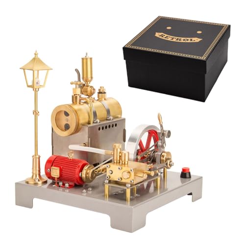 Image of Steam Engine Model That Works with Generator and Street Lamp Kit, SE-02 Full Metal Reversible Horizontal Stationary Steam Engine Model Kit with Centrifugal Regulator (100PCS)