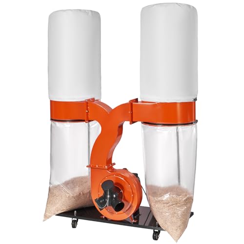 VEVOR Dust Collector, 3HP 1550 CFM Air Flow, Rolling Dual Dust Collector with 94-Gallon Large Dust Collection Bag, 2.5 Micron Bag Filtration, Industrial Workshop Mobile Wood Dust Container with Wheels