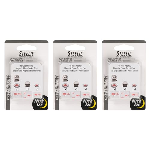 Nite Ize Steelie Universal Adhesive Replacement Kit - Adhesives for Dash Mounts, Phone Sockets & More - Strong Pad Kit for Magnetic Mounts & Attachments - 3 Pack