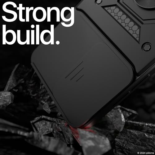 Image of Pikkme D10 Tough Armor Bumper Case | 360 Protection Case | Sliding Camera Shield Cover & Ring Holder Stand Back Cover for Vivo T3x 5G / Vivo Y200i 5G (Black)