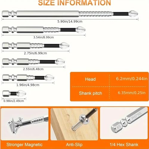 High Magnetic Screwdriver Drill Bit Set, 2025 New Strong Magnetic Durability Screwdriver Drill Bit Set, Anti-Slip Magnetic Electric Screwdriver Set(6PCS*2)