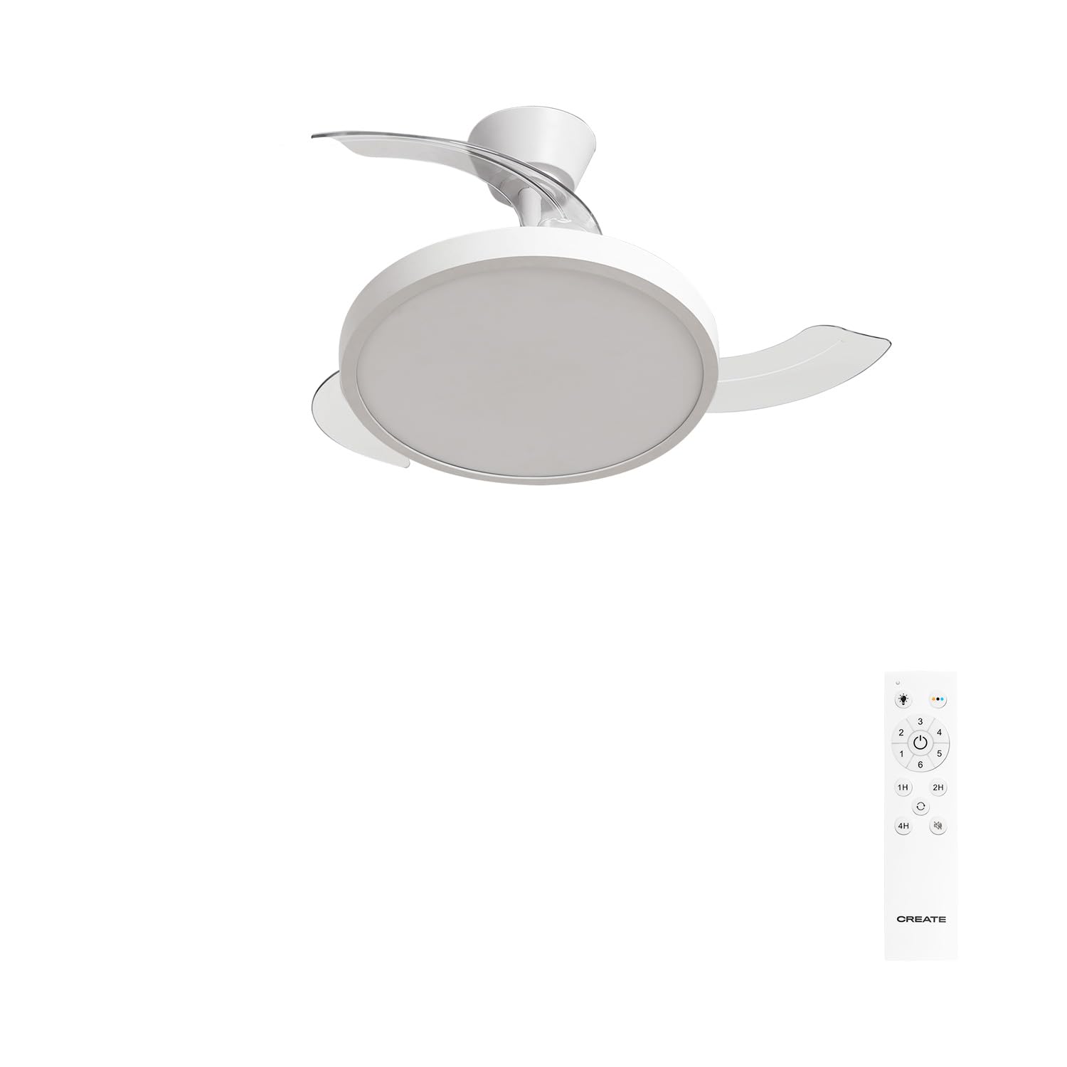 CREATE / WIND CLEAR STUDIO S/Ventilateur de plafond avec lumière blanc avec télécommande / 40W, Ø 91 cm, 6 vitesses, pales rétractables, 3 températures de lumière, fonction été-hiver