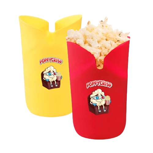 PoppyCrisp - Pack 2 palomiteros de silicona, palomitas de maiz, palomitero microondas, maquina de palomitas, bol de silicona palomitas, Ideal para Cocinar Palomitas