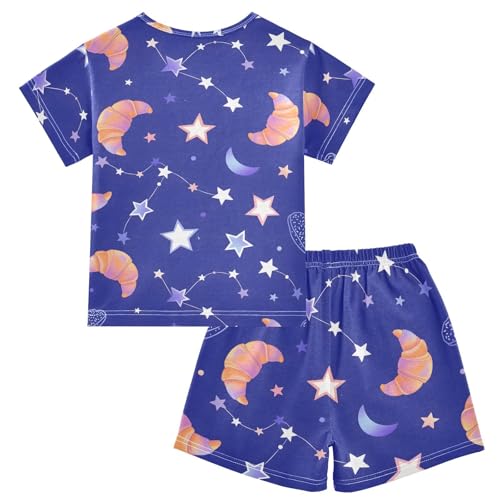 Pajama Short Sets Croissant Stars Moon Constellations Soft Cotton Summer Sleepwear 2 Piece PJS Size 5-14T2