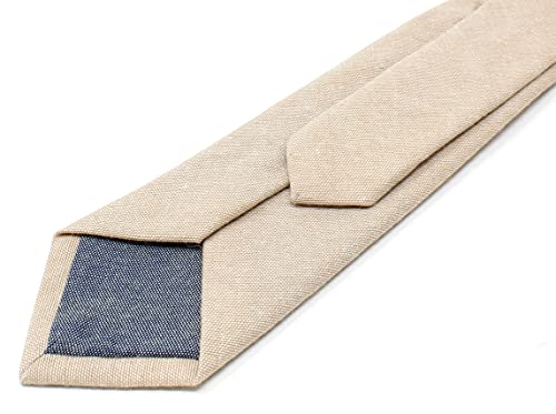 Image of Men's Chambray Cotton Skinny Necktie Tie Textured Distressed Style - 2.5 inch Width
