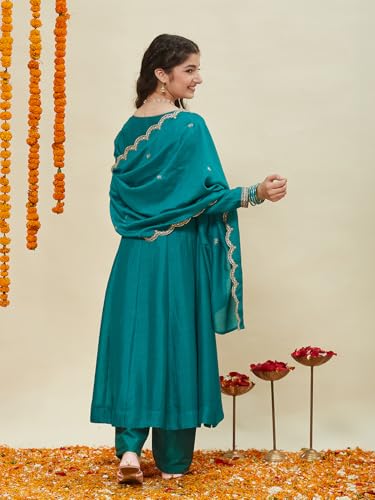 Image of Curly Tales Girls Embroidered Kurta Set with Dupatta | Festive Ethnic Wear for Girls | Stylish Suit Set for Weddings & Celebrations