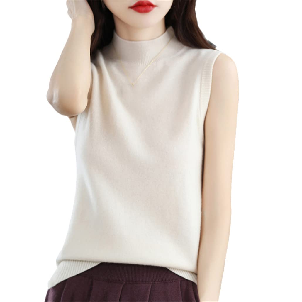 SaoBiiu Confortevole Sexy Mezzo Alto Collo Gilet Delle Donne Tinta Unita Pullover Senza Maniche Manica Corta T-Shirt, bianco, M