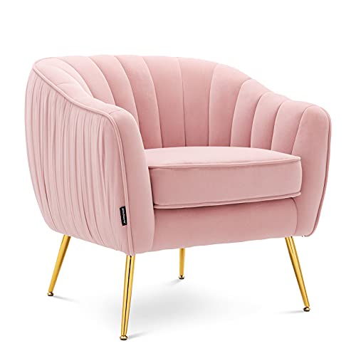 Artechworks Velvet Moderntub Barrel Arm Chair Upholstered Tufted With Golden Legs Accent Club Chair For Living Reading Room Bedroom, Pink #TOP13