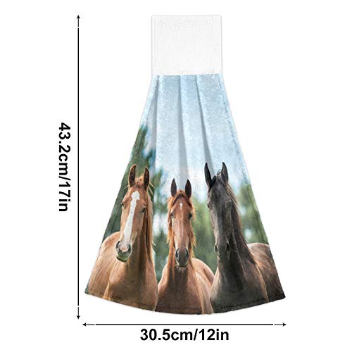 Staytop Cloudy Tree Horse Hand Towels Set Of 2, Soft And Fast Absorbent Hanging Towels With Magic Stickers For Kitchen, Bathroom Laundryroom 12X17In #TOP2