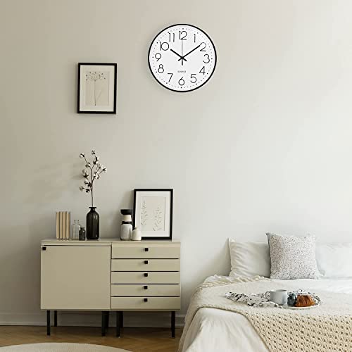 Image of TEKCOOL Plastic Digital Wall Clock 12 inch Silent Quartz Decorative Non-Ticking Classic Clock Battery Operated Round Easy to Read for Room /Home /Kitchen /Bedroom /Office /School- (White Black);