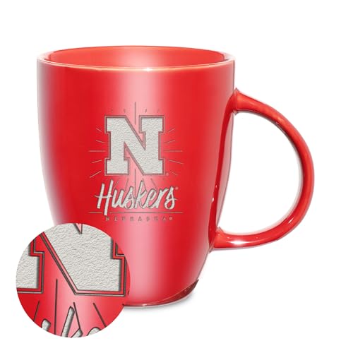 Rico Industries NCAA Nebraska Cornhuskers Sunburst Red 18oz Laser Engraved Ceramic Lustre Mug