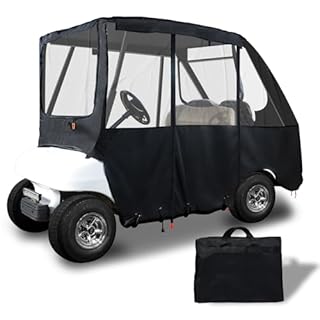 Tecoom Golf Cart Enclosure 2+2/4 Passenger for EZGO, Yamaha, Club Car, Waterproof 600D Rain Cover with 4 Clear Windows, Foldable Door Zippers, 8 Windproof Hooks, Side Mirror Opening, Roof 57''