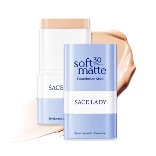 SACE LADY Foundation Stick Medium to Full Coverage Foundation Makeup with Built-in Brush Soft Matte Face Make Up Base with SPF 30 for Women 0.4Oz (03#)