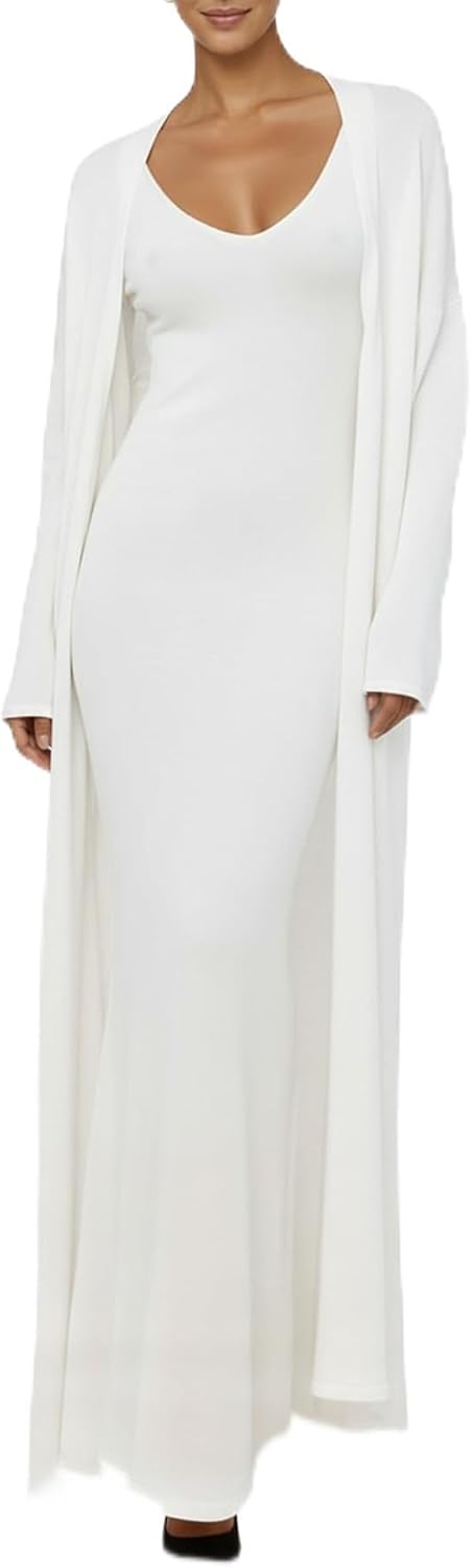 Tcremisa Womens Lounge Set 2 Piece Outfits Knit Bodycon Maxi Dress and Long Sweater Cardigans Sets Fall Winter Matching