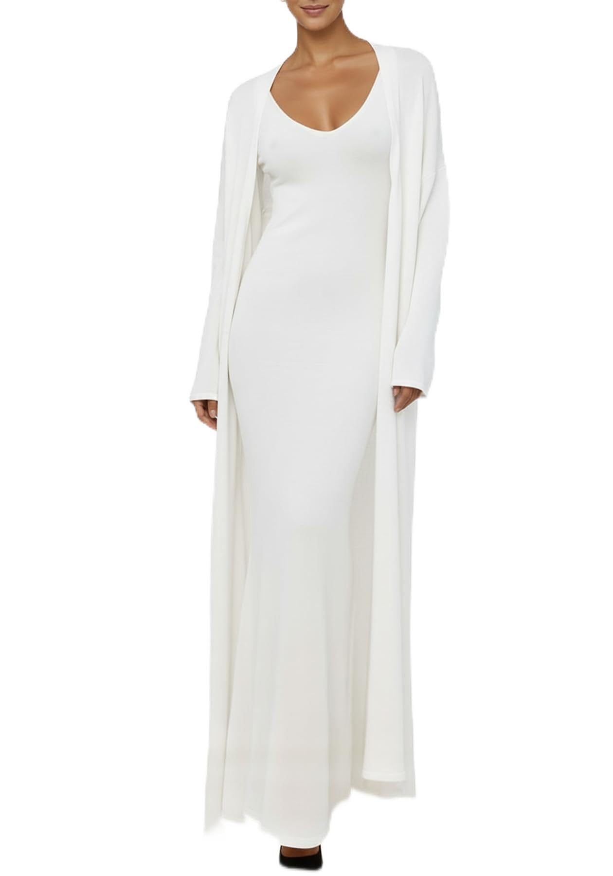 Tcremisa Womens Lounge Set 2 Piece Outfits Knit Bodycon Maxi Dress and Long Sweater Cardigans Sets Fall Winter