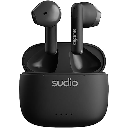 Sudio Auriculares A1 Midnight Black con Bluetooth, Control táctil con Base de Carga inalámbrica compacta IPX4, Auriculares con micrófono Integrado, Sonido Premium Crystal Sound
