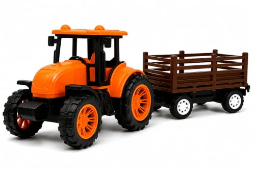 Image of Friction Powered Tractor Trolley Toy for Kids | Farm Tractor Toy with Trailer for Boys & Girls | Push & Go Tractor Vehicle Toy | BIS Certified | NeoKiddo (Orange)