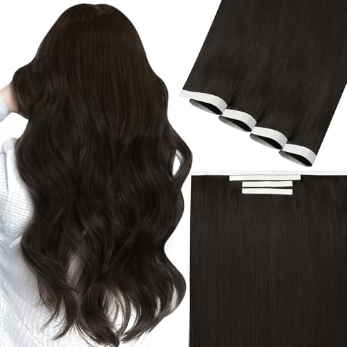 Image of Easyouth 90g 4pcs Genius Weft Tape in Hair Extensions Dark Brown, Invisible | Seamless Tape in Hair Extension Human Hair Brown, 16 Inch, Add Volume, for Daily Use, Hand Tied Weft Hair, for Full Head