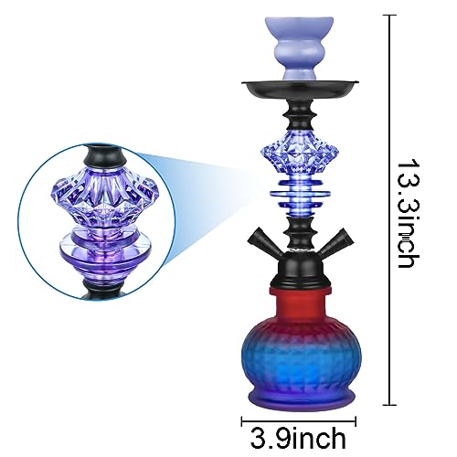 12‘’ Hookah Set 2 Hose Shisha Hookah Set With Everything - Modern Glass Vase, 50 Hookah Foil, 50 Hookah Tips (Blue) #TOP3
